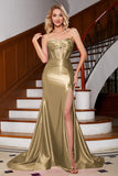 Sparkly Mermaid Fuchsia Corset Prom Dress with Slit